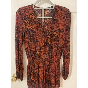 Forever 21 Red Floral Print Romper Long Sleeve Size S Small